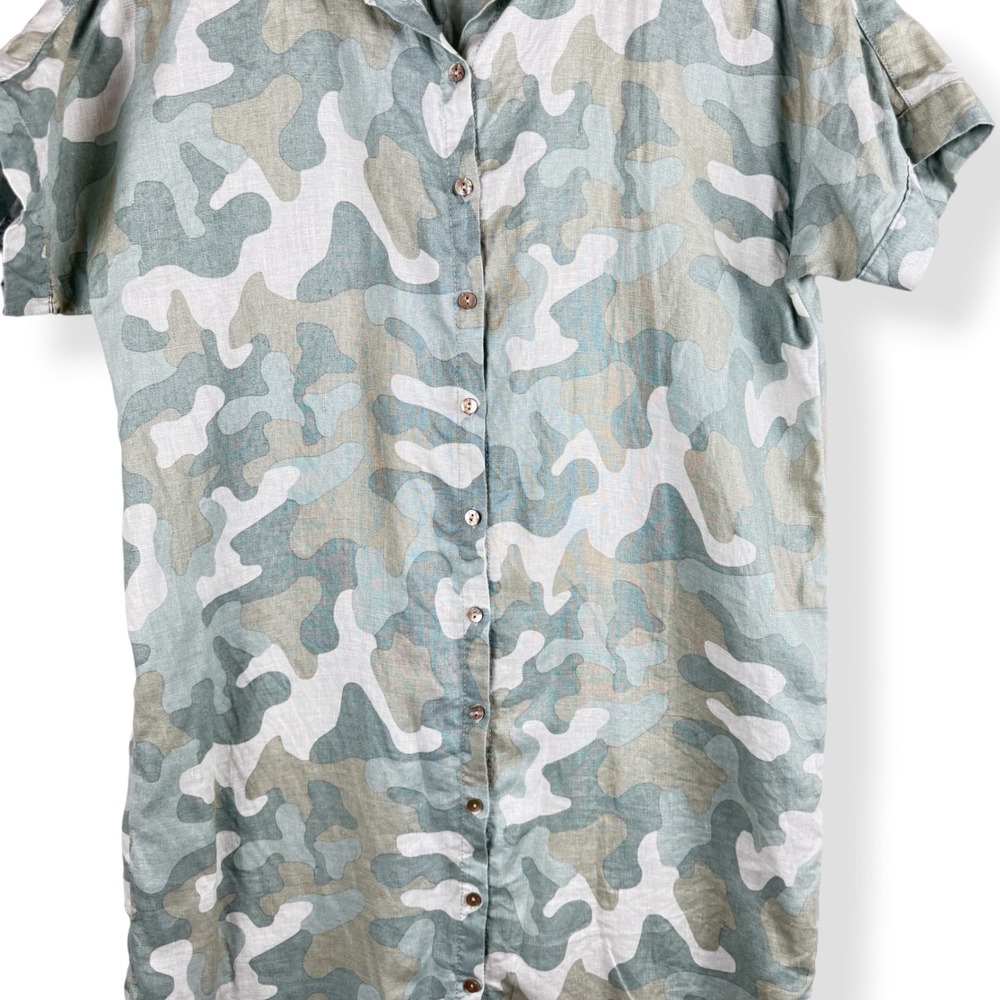 C&C California Shirt Dress Womens Size Small 100% Linen Camo Granola Earthy - Picture 8 of 10